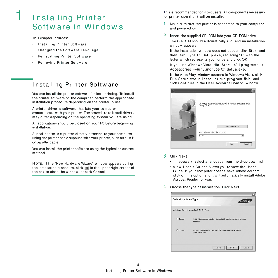 Samsung ML-1630 manual Installing Printer Software in Windows 