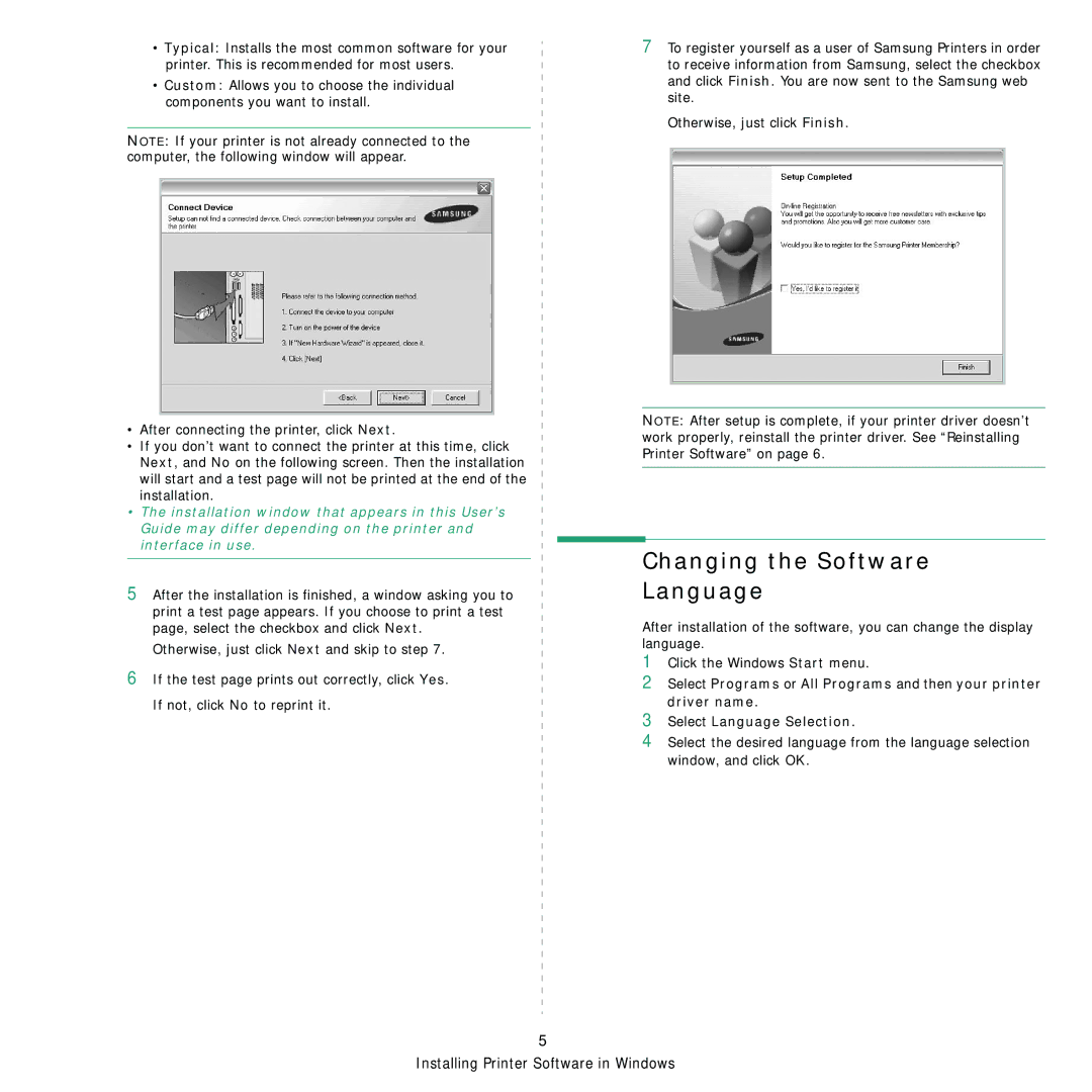 Samsung ML-1630 manual Changing the Software Language 