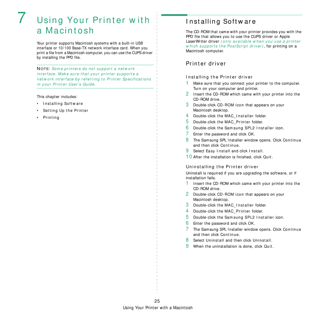 Samsung ML-1630 manual Printer driver, Installing Software Setting Up the Printer Printing 