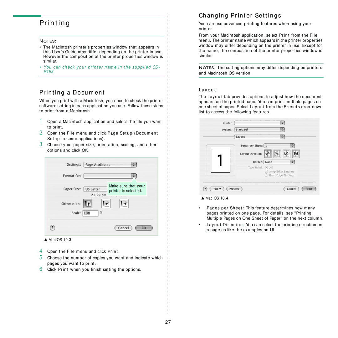 Samsung ML-1630 manual Printing a Document, Changing Printer Settings 