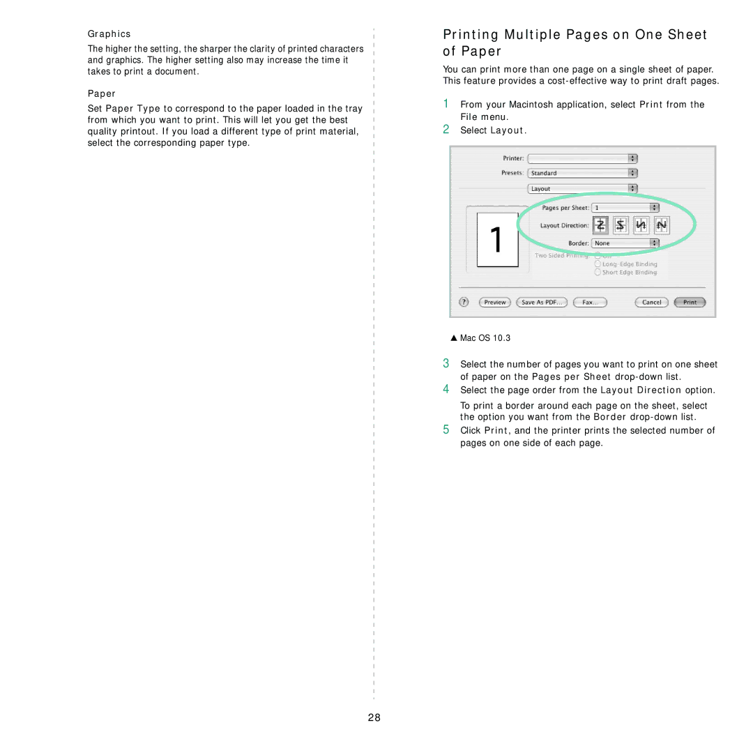 Samsung ML-1630 manual Printing Multiple Pages on One Sheet of Paper, Graphics 