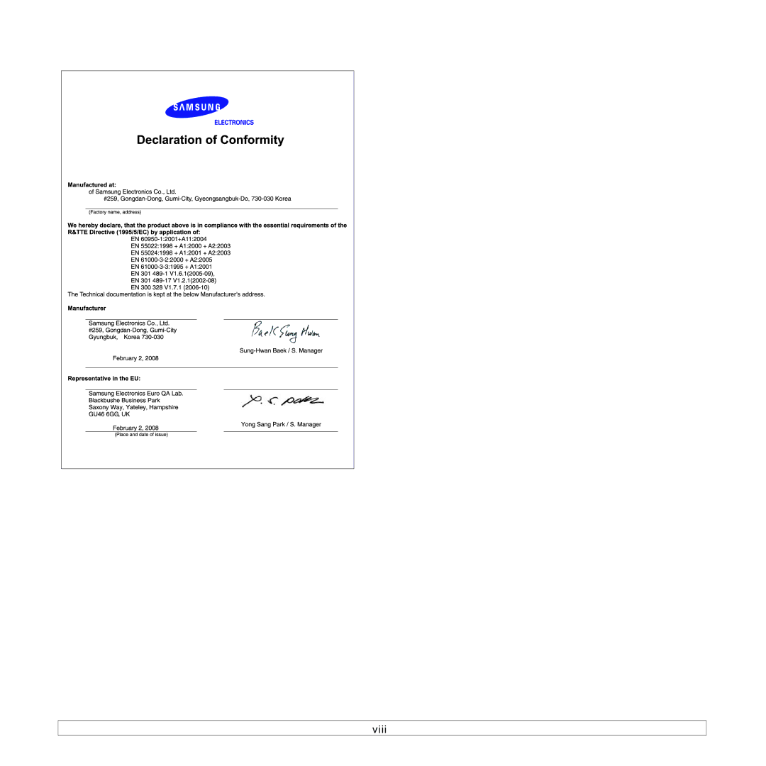 Samsung ML-1630W manual Viii 