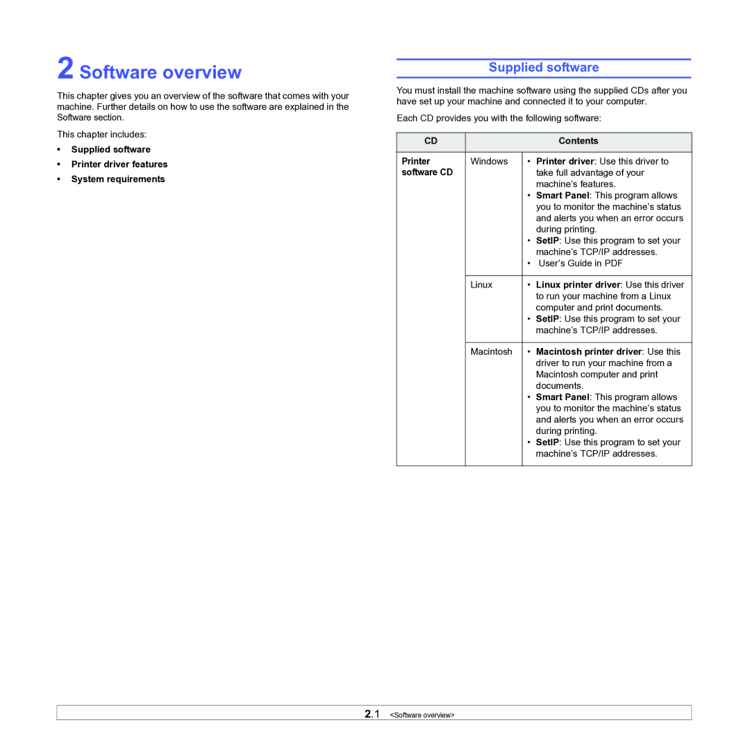 Samsung ML-1630W manual Software overview, Supplied software 