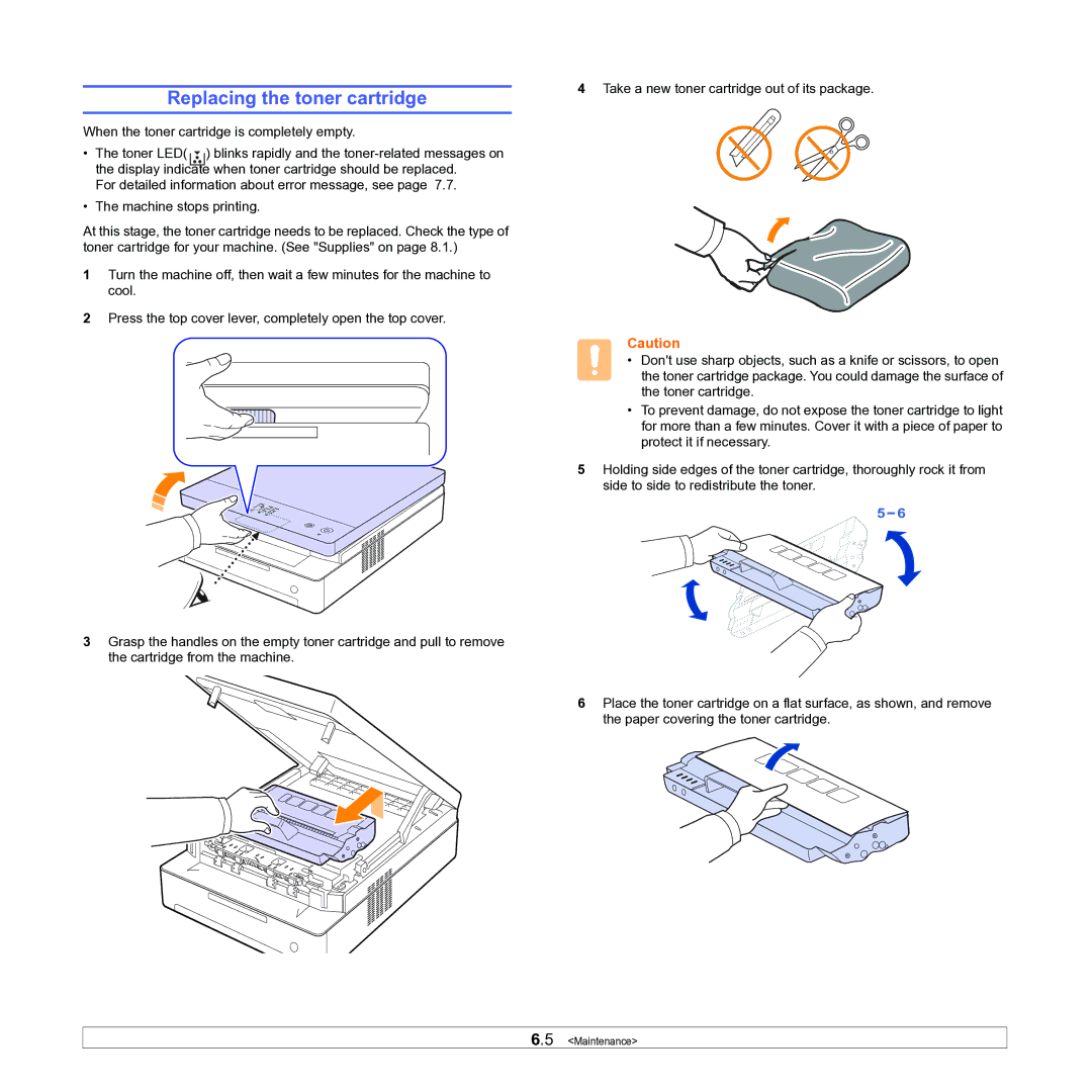 Samsung ML-1630W manual Replacing the toner cartridge 