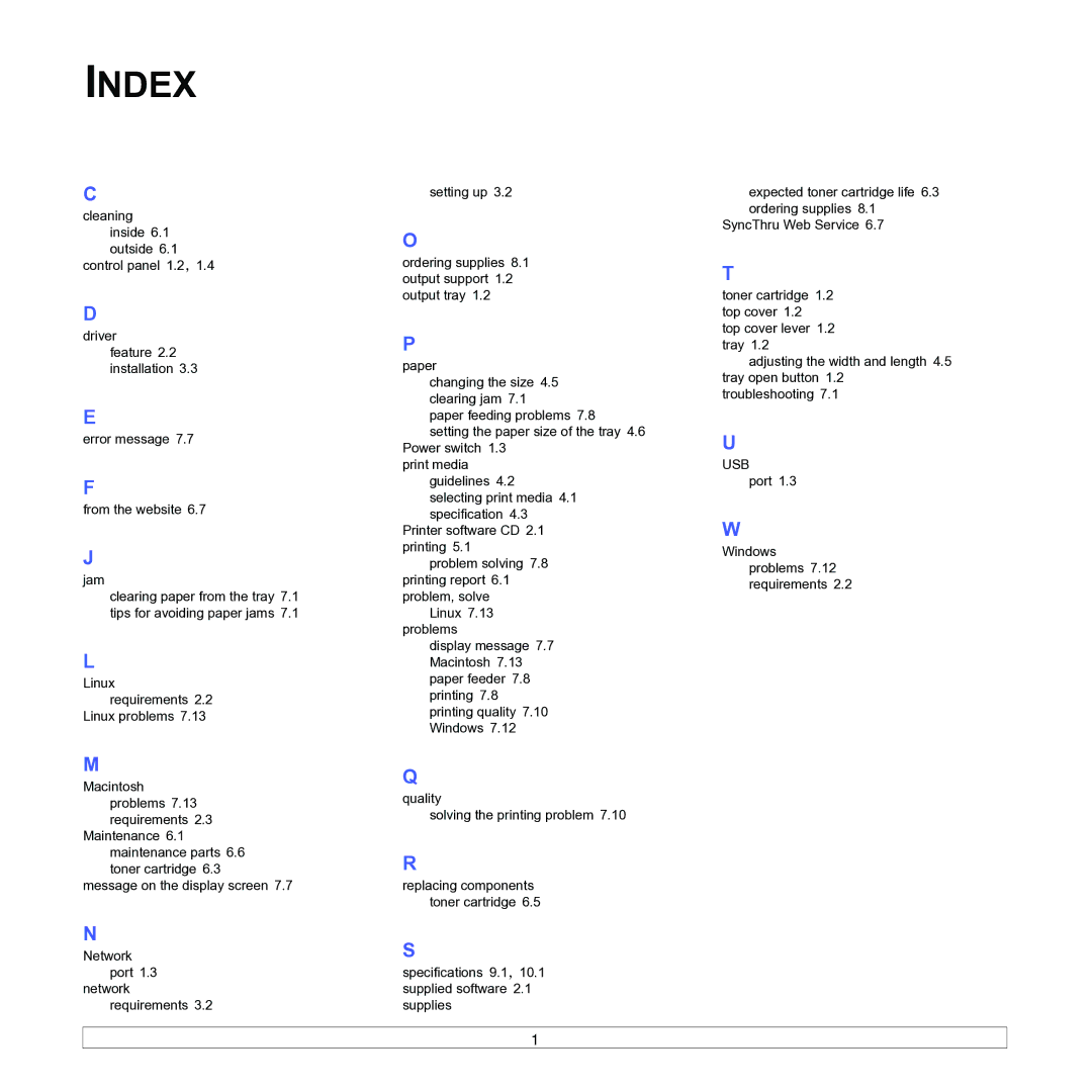 Samsung ML-1630W manual Index 