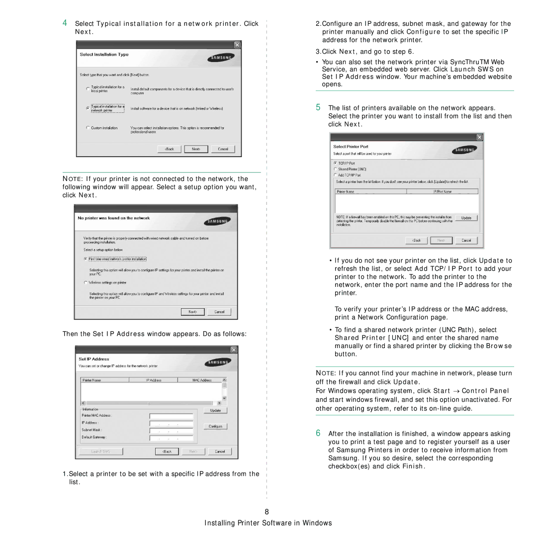 Samsung ML-1630W manual Installing Printer Software in Windows 