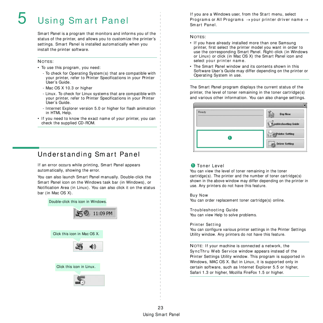 Samsung ML-1630W manual Understanding Smart Panel, Buy Now, Troubleshooting Guide, Printer Setting 