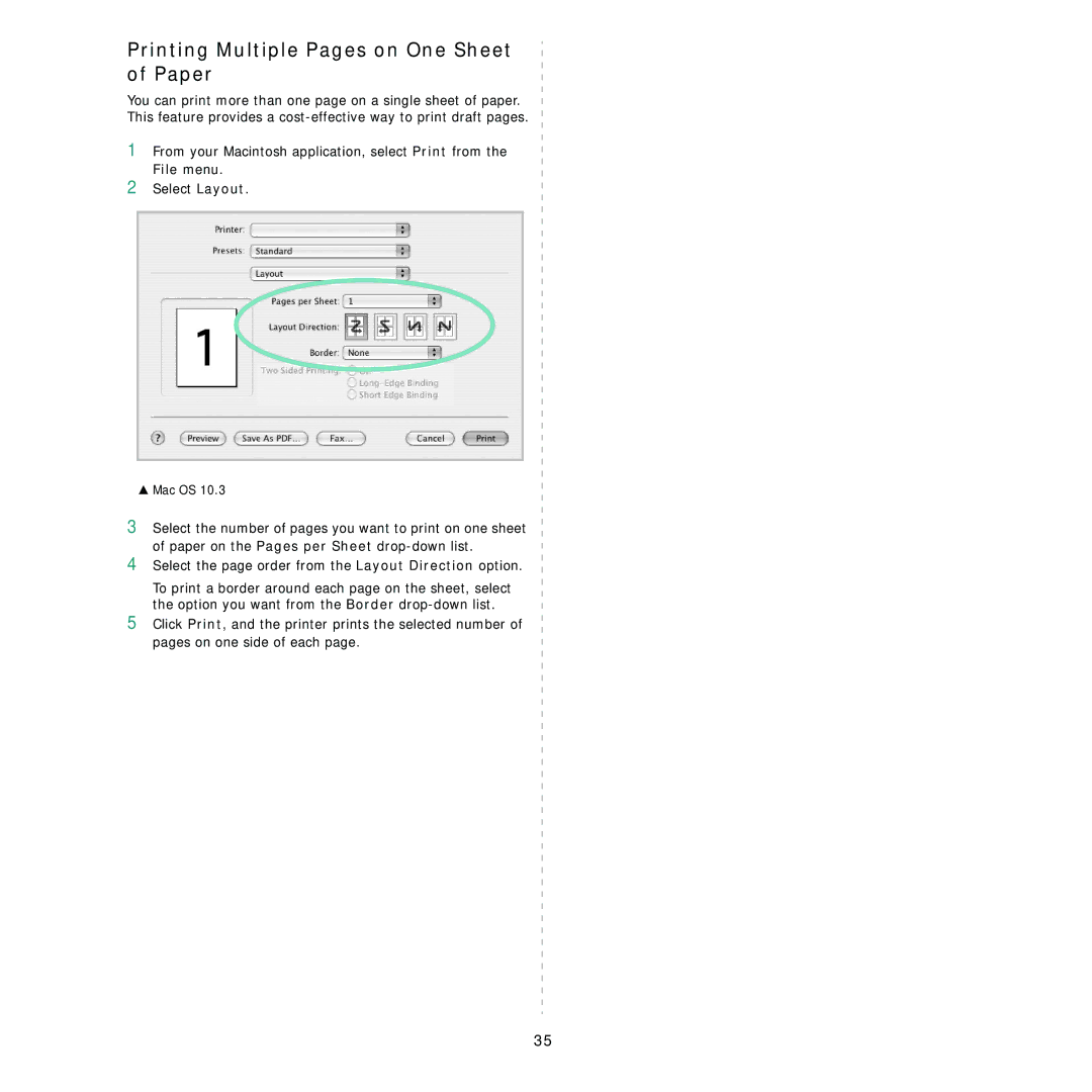 Samsung ML-1630W Printing Multiple Pages on One Sheet of Paper, Select the page order from the Layout Direction option 