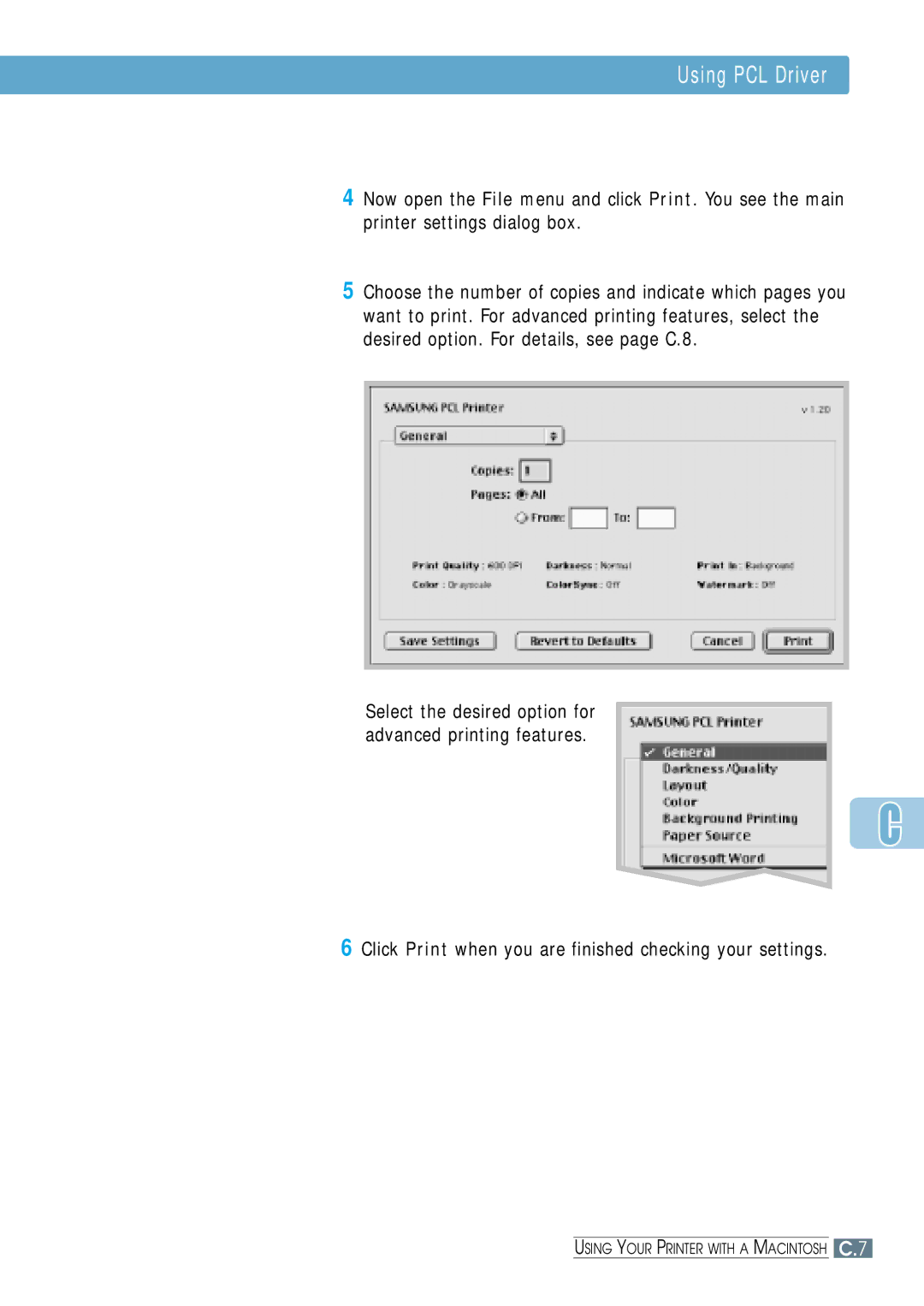 Samsung ML-1650, ML-1651N manual Click Print when you are finished checking your settings 