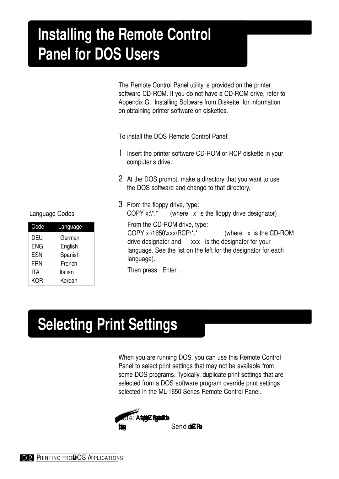 Samsung ML-1651N, ML-1650 manual Selecting Print Settings, Then press Enter 