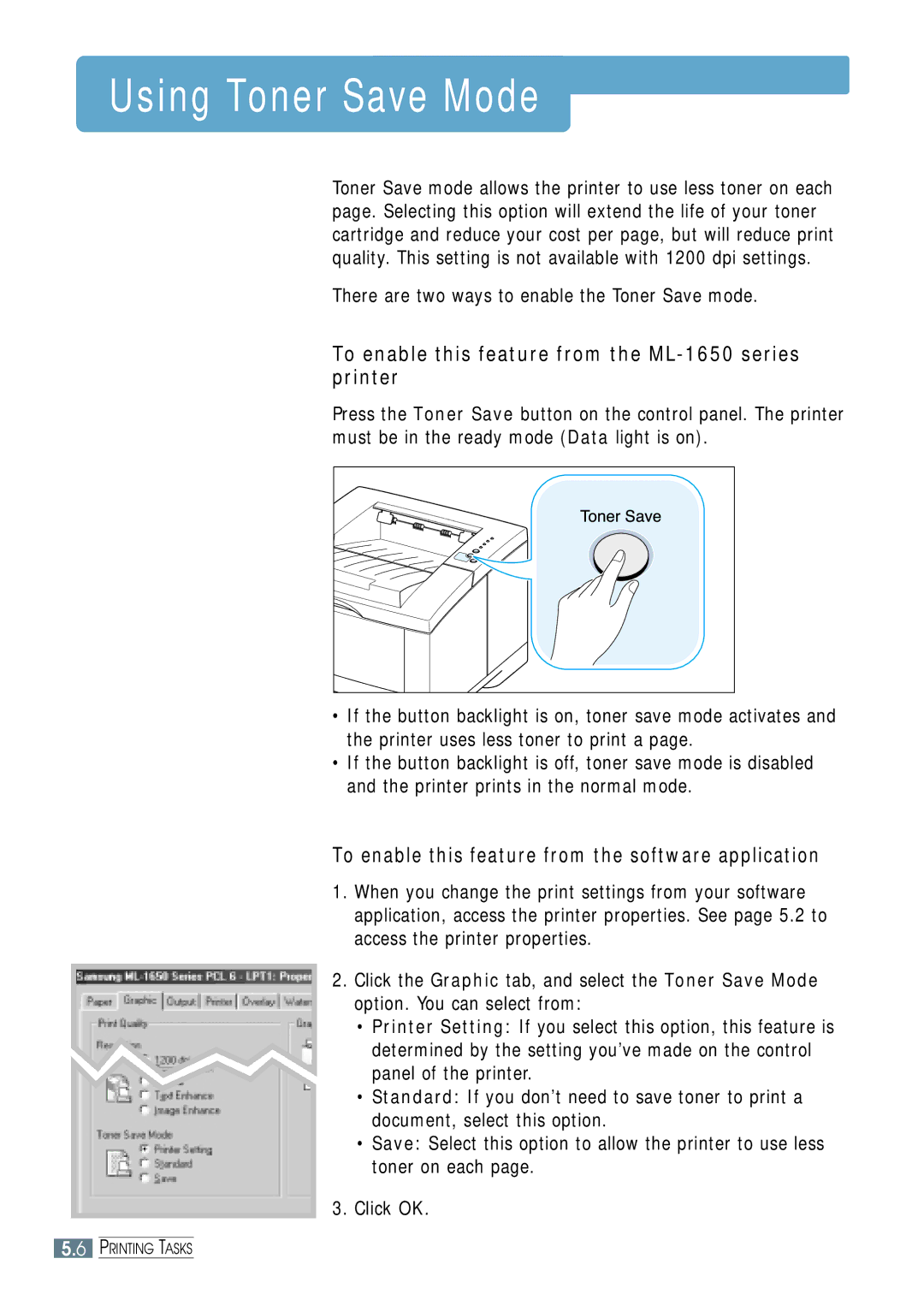 Samsung ML-1651N manual Using Toner Save Mode, To enable this feature from the ML-1650 series printer 