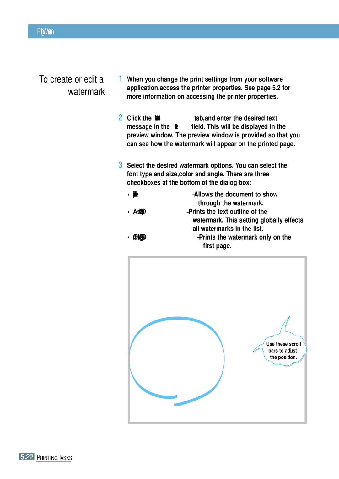 Samsung ML-1651N, ML-1650 manual Printing Watermarks, To create or edit a watermark 