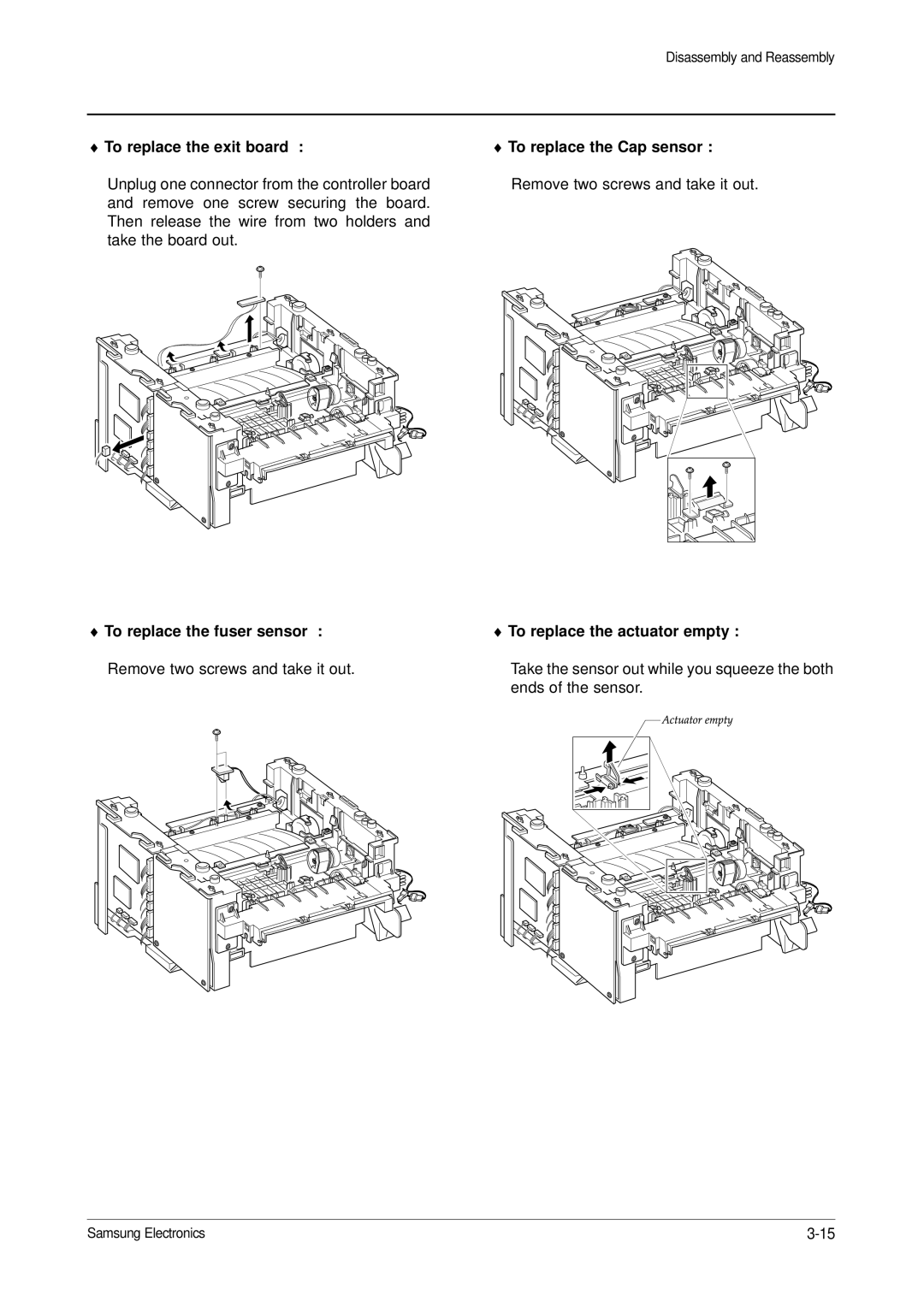 Samsung ML-1651N, ML-1650 specifications To replace the exit board 