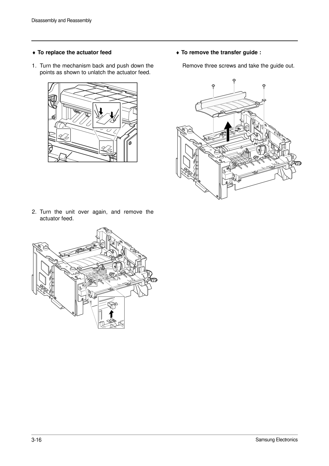 Samsung ML-1650, ML-1651N specifications To replace the actuator feed, To remove the transfer guide 