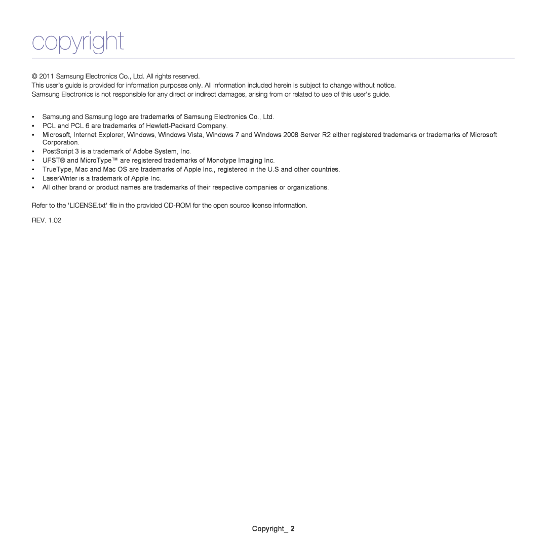 Samsung ML-167X manual copyright, Copyright 