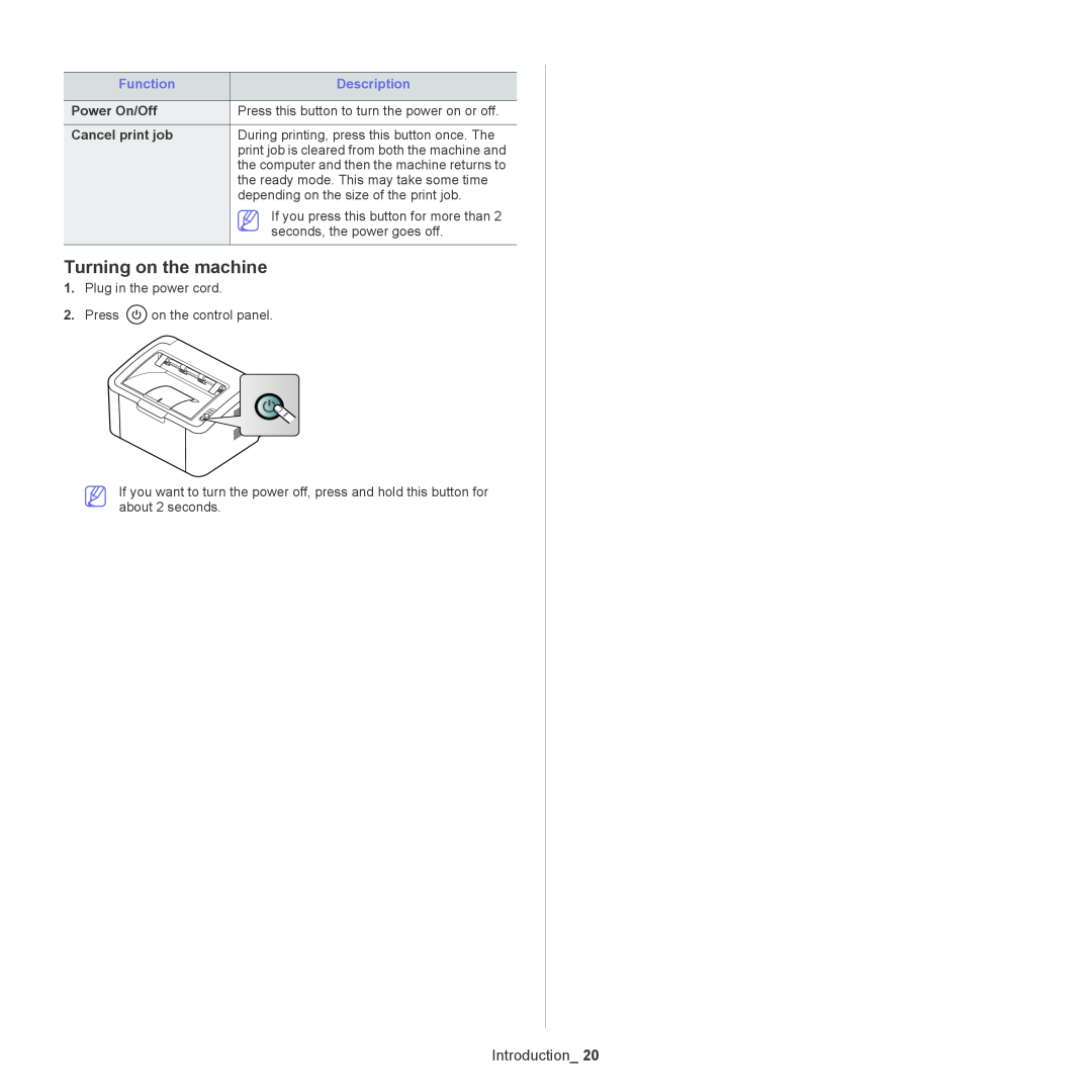 Samsung ML-167X manual Turning on the machine, Introduction, Power On/Off, Cancel print job 