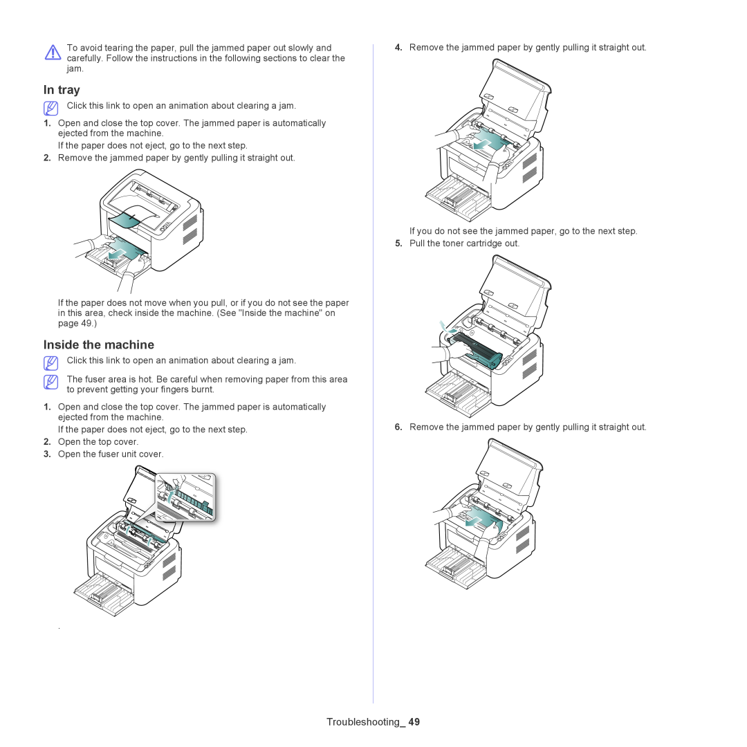 Samsung ML-167X manual In tray, Inside the machine, Troubleshooting 