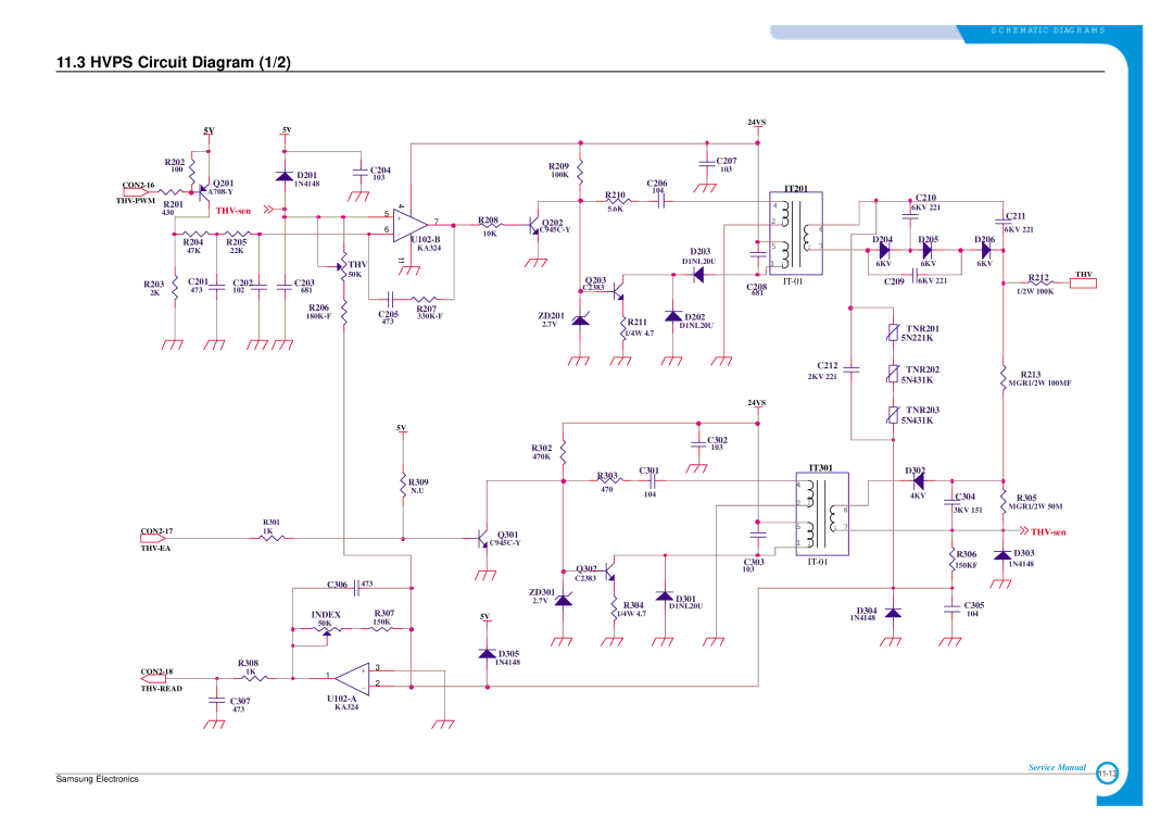 Samsung ML-1700 specifications Hvps Circuit Diagram 1/2, Thv 