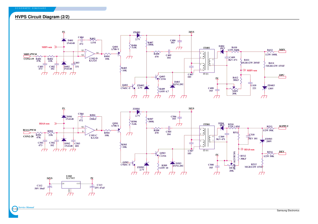 Samsung ML-1700 specifications Hvps Circuit Diagram 2/2, 4KV 