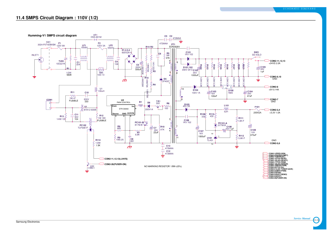 Samsung ML-1700 specifications Smps Circuit Diagram 110V 1/2 