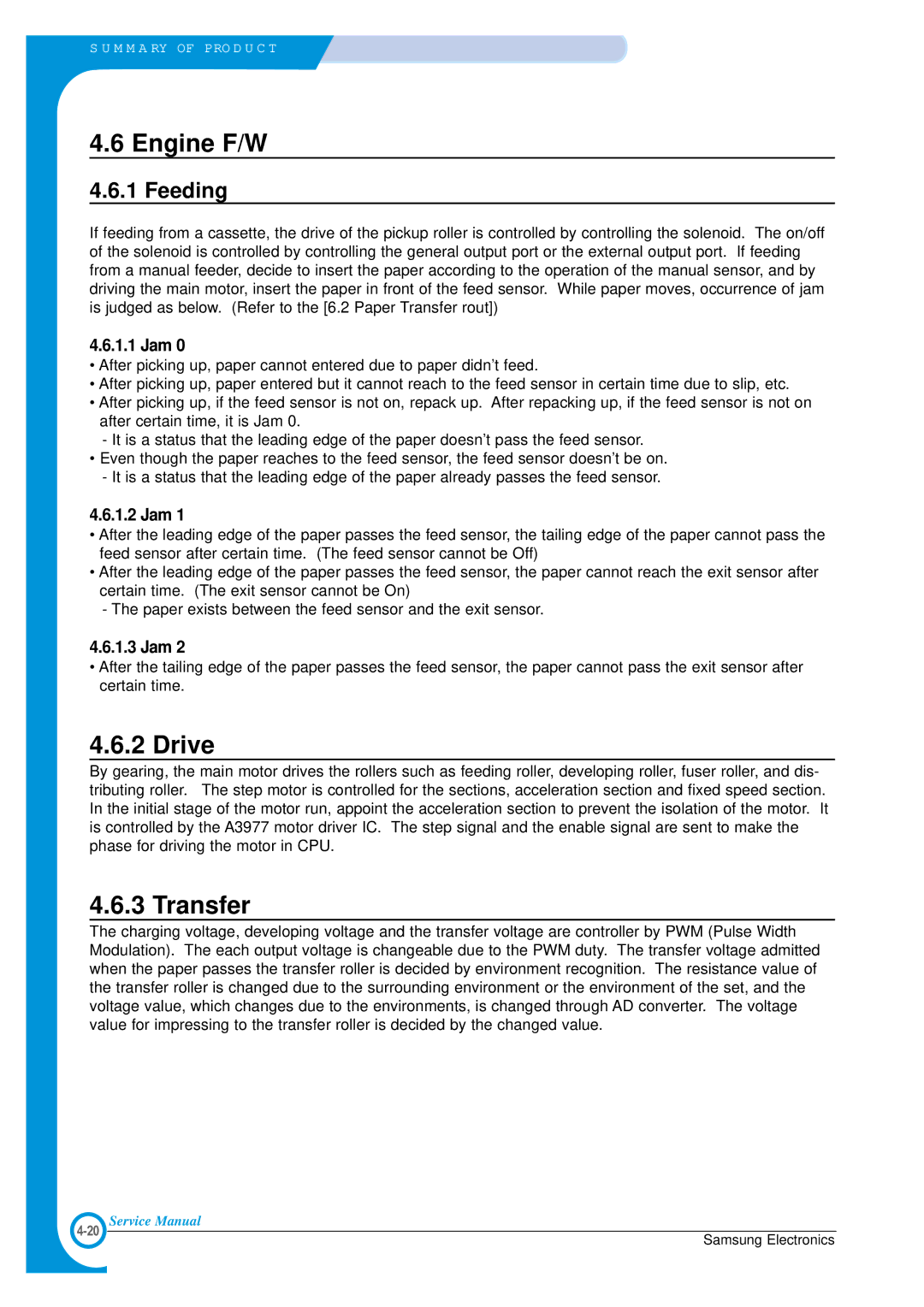 Samsung ML-1700 specifications Engine F/W, Drive, Transfer, Feeding 