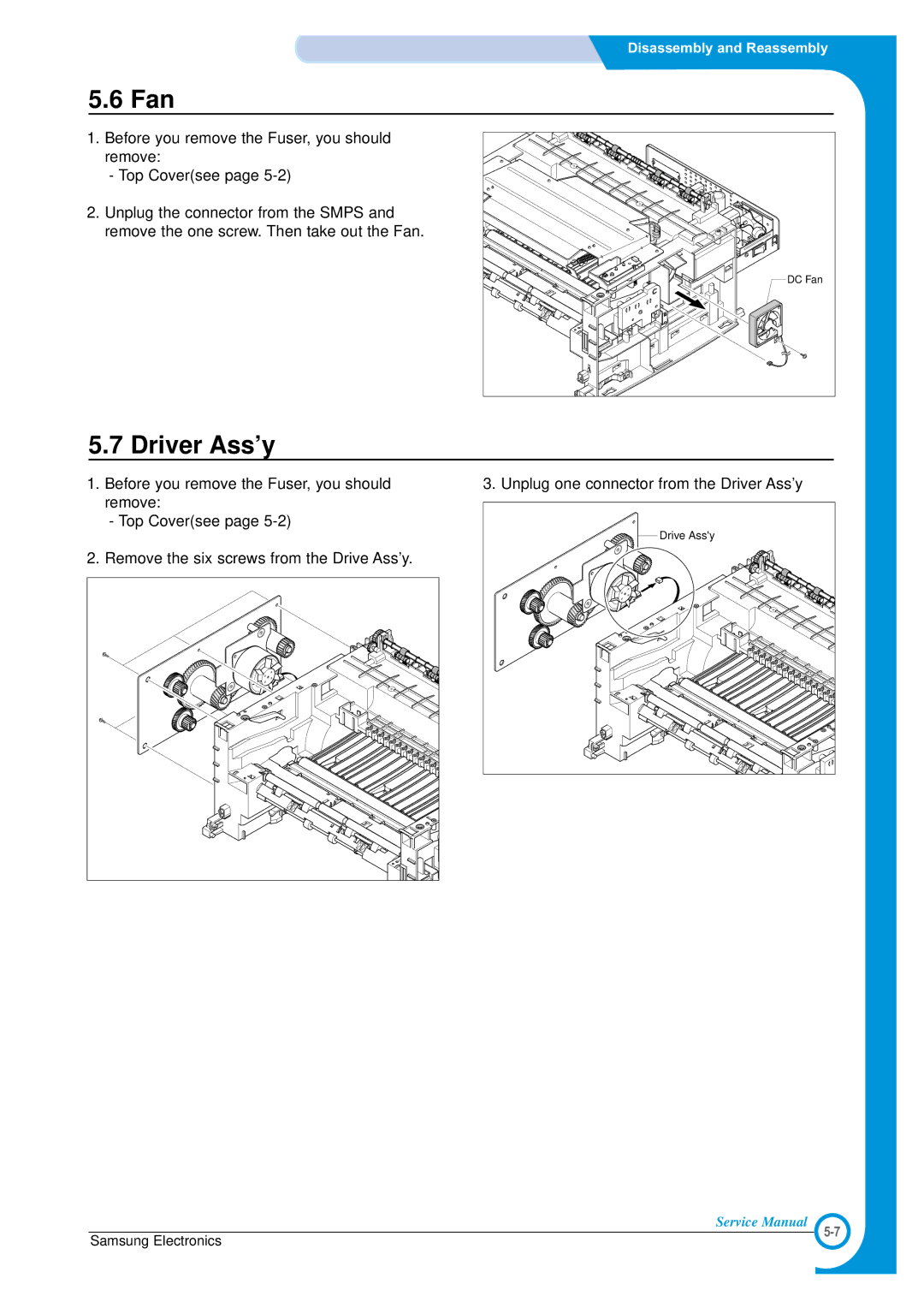 Samsung ML-1700 specifications Fan, Driver Ass’y 