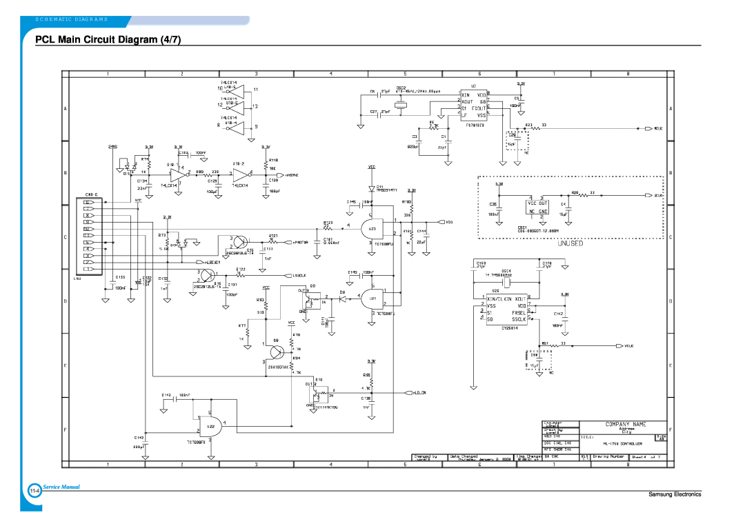 Samsung ML-1700 PCL Main Circuit Diagram 4/7, S C H E M Atic Diag R A M S, Service Manual, Samsung Electronics, 11-4 