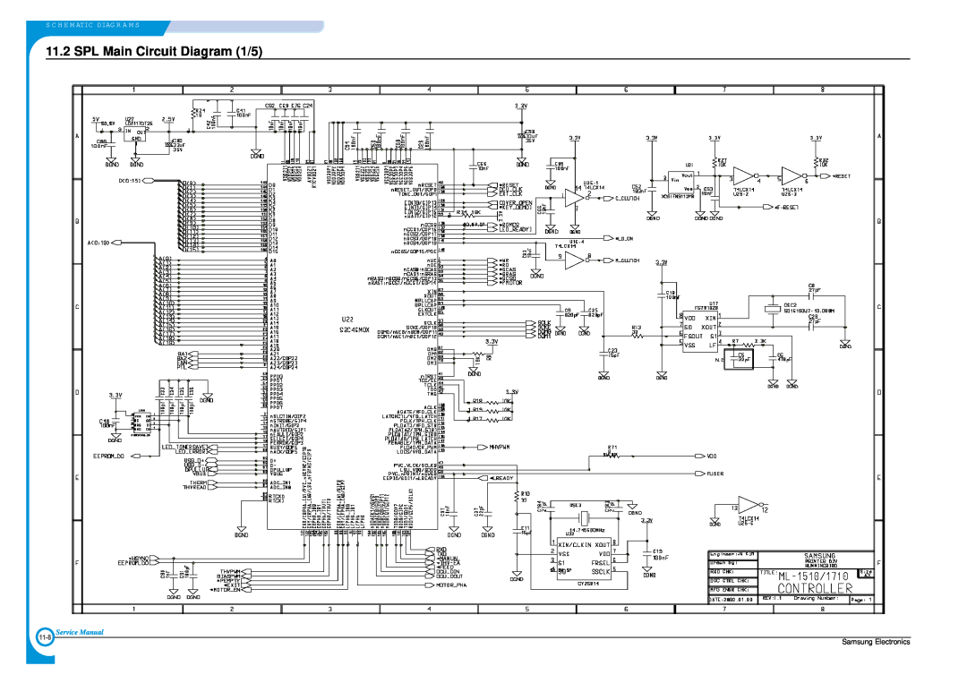 Samsung ML-1700 SPL Main Circuit Diagram 1/5, S C H E M Atic Diag R A M S, Service Manual, Samsung Electronics, 11-8 
