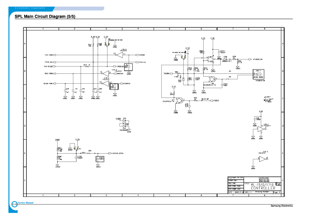 Samsung ML-1700 SPL Main Circuit Diagram 5/5, S C H E M Atic Diag R A M S, Service Manual, Samsung Electronics, 11-12 