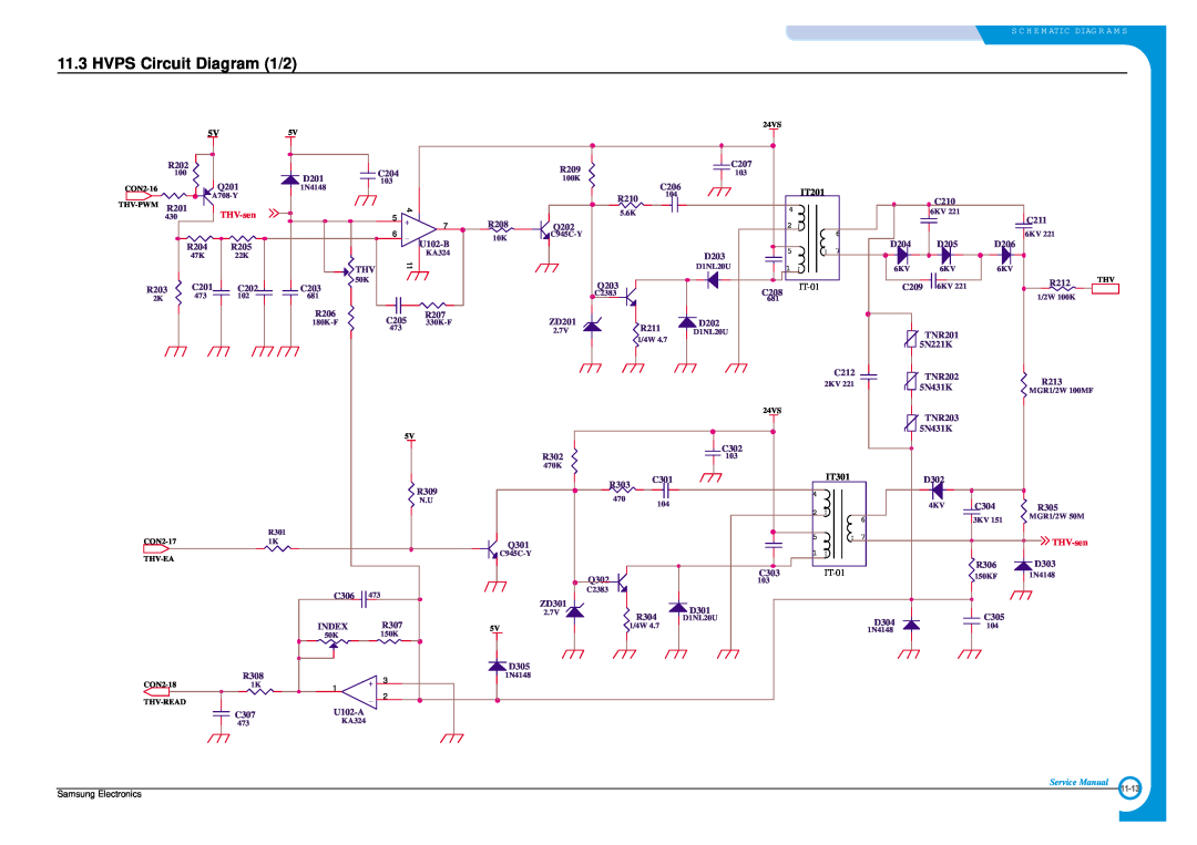 Samsung ML-1700 specifications HVPS Circuit Diagram 1/2, THV-sen 