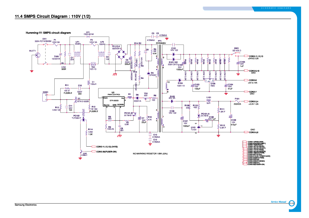 Samsung ML-1700 SMPS Circuit Diagram 110V 1/2, Humming-V1 SMPS circuit diagram, S C H E M Atic Diag R A M S, CON2-11,12,13 