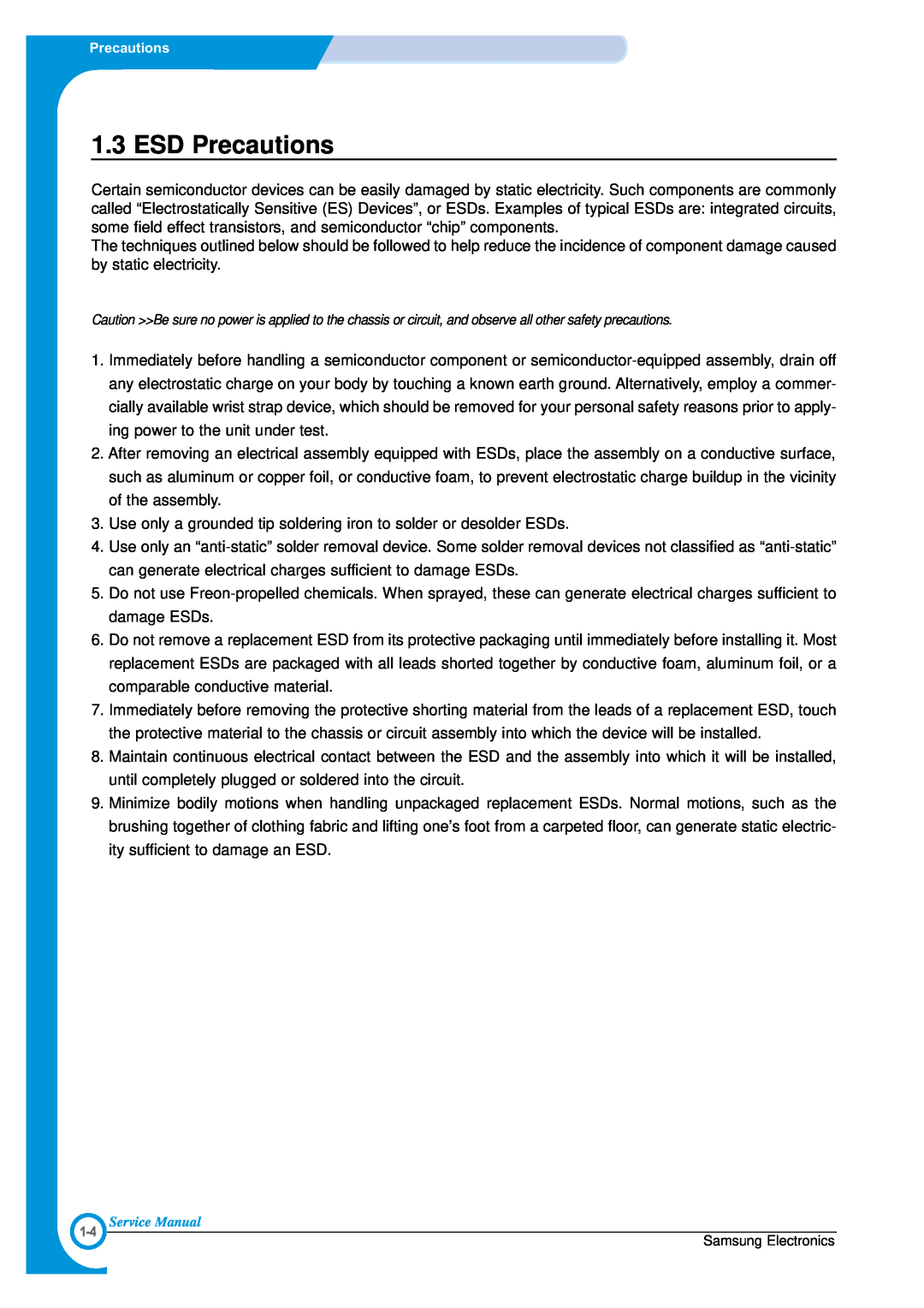 Samsung ML-1700 specifications ESD Precautions 