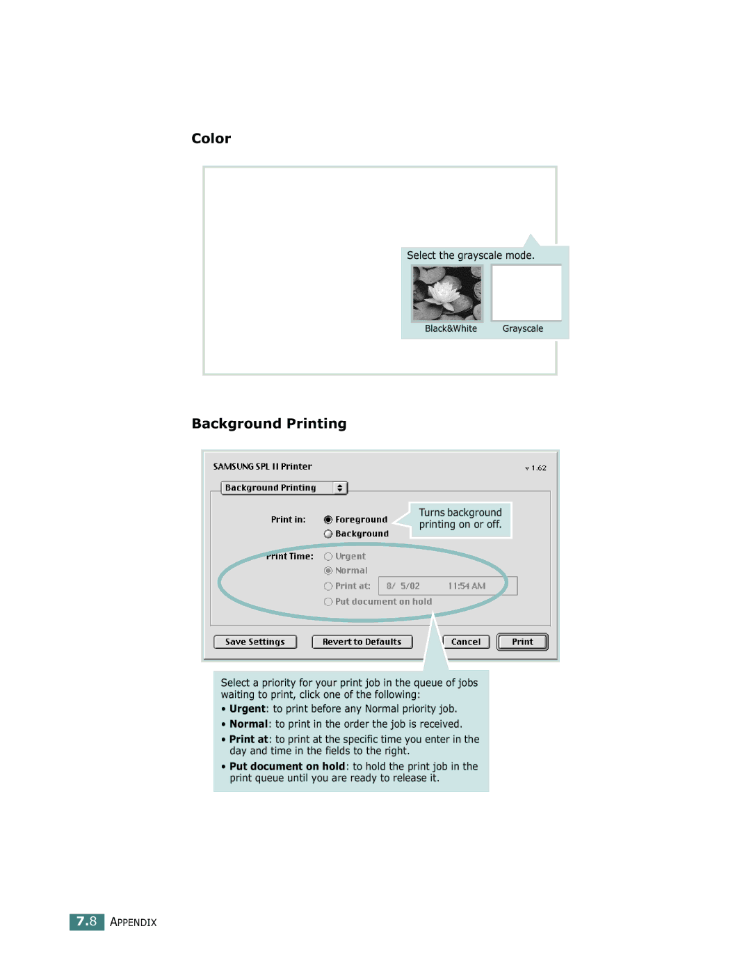 Samsung ML-1710 manual Color, Background Printing 