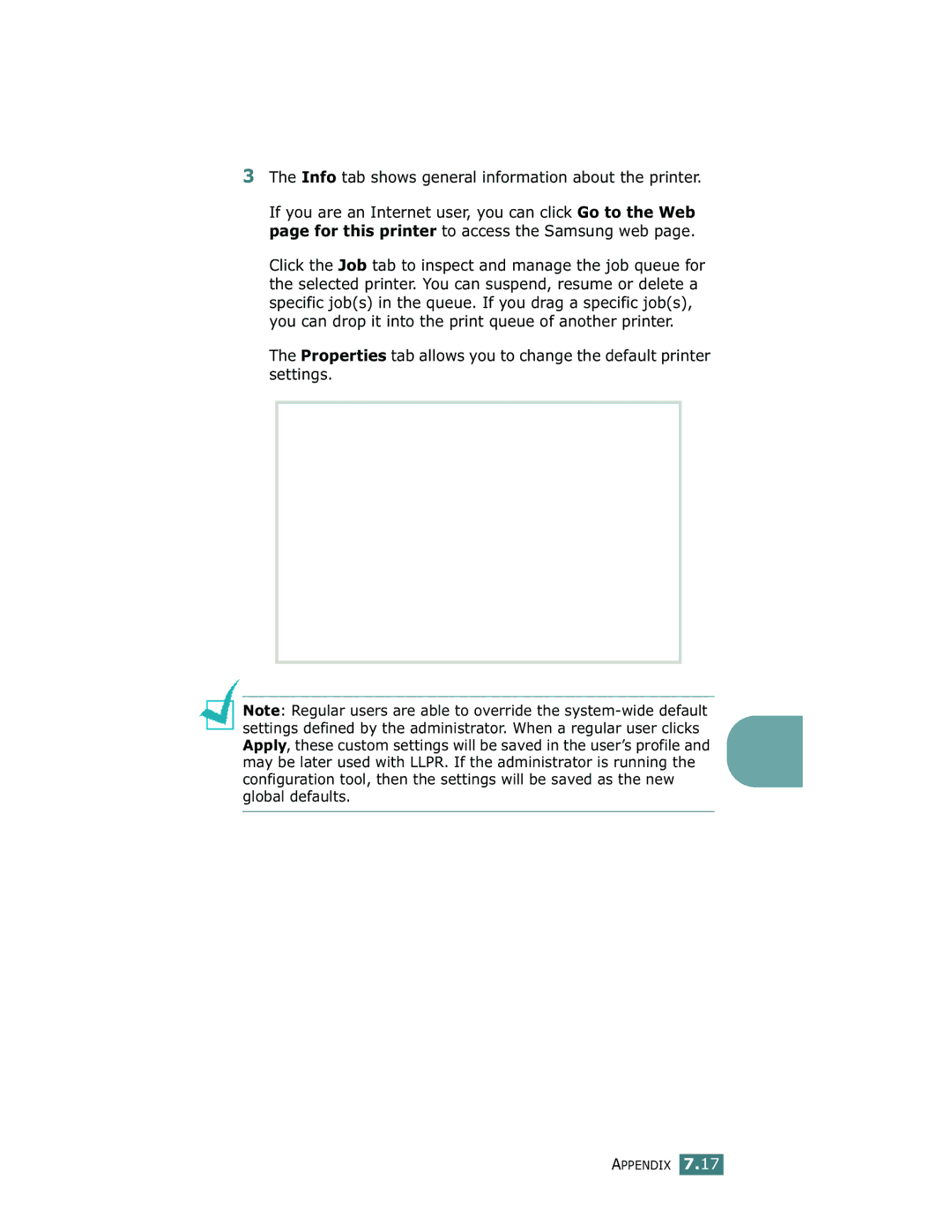 Samsung ML-1710 manual Info tab shows general information about the printer 