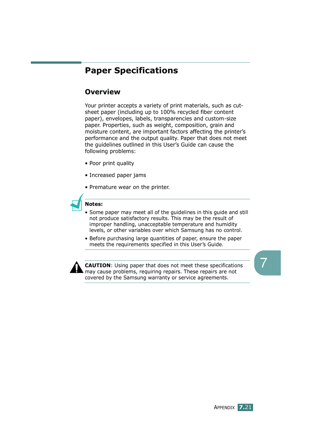 Samsung ML-1710 manual Paper Specifications, Overview 