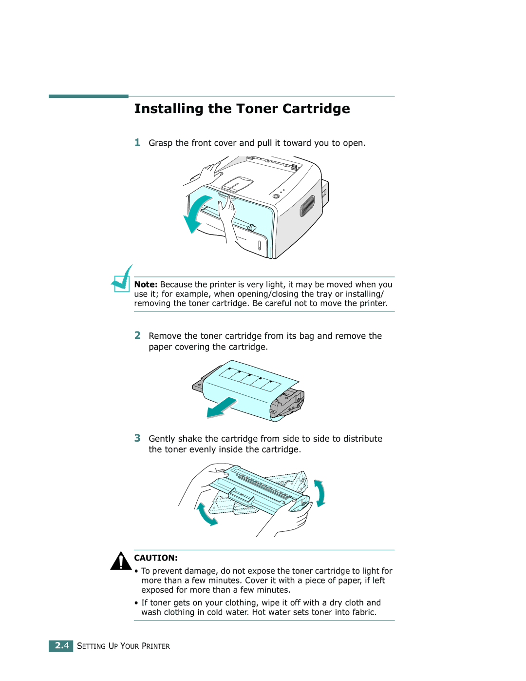 Samsung ML-1710 manual Installing the Toner Cartridge 