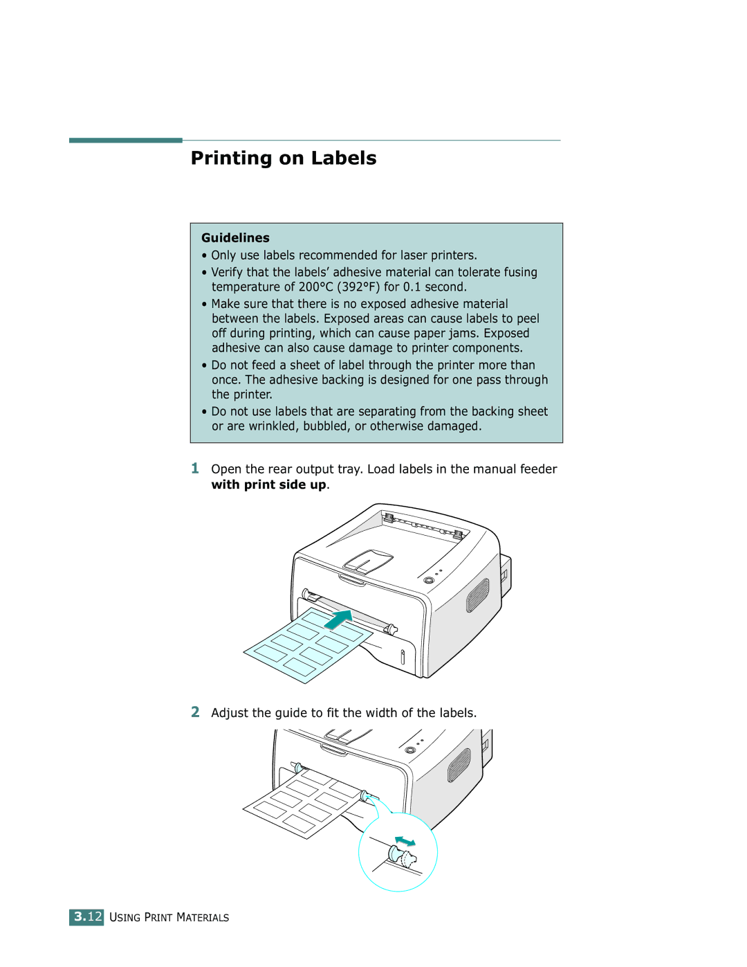 Samsung ML-1710 manual Printing on Labels 