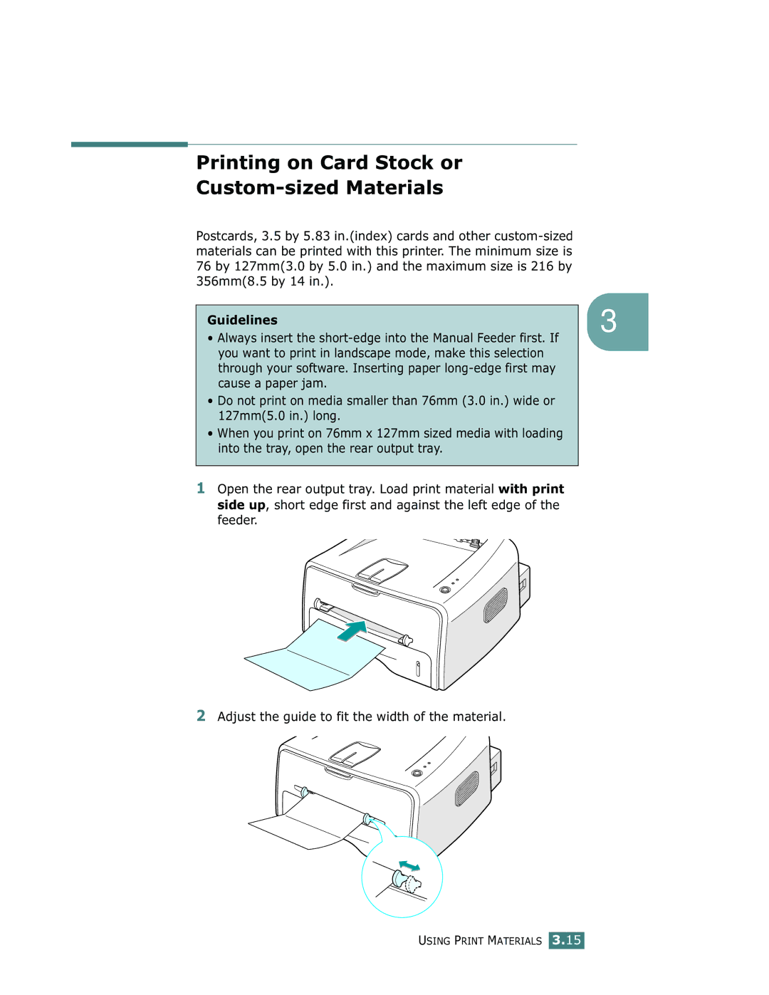 Samsung ML-1710 manual Printing on Card Stock or Custom-sized Materials 