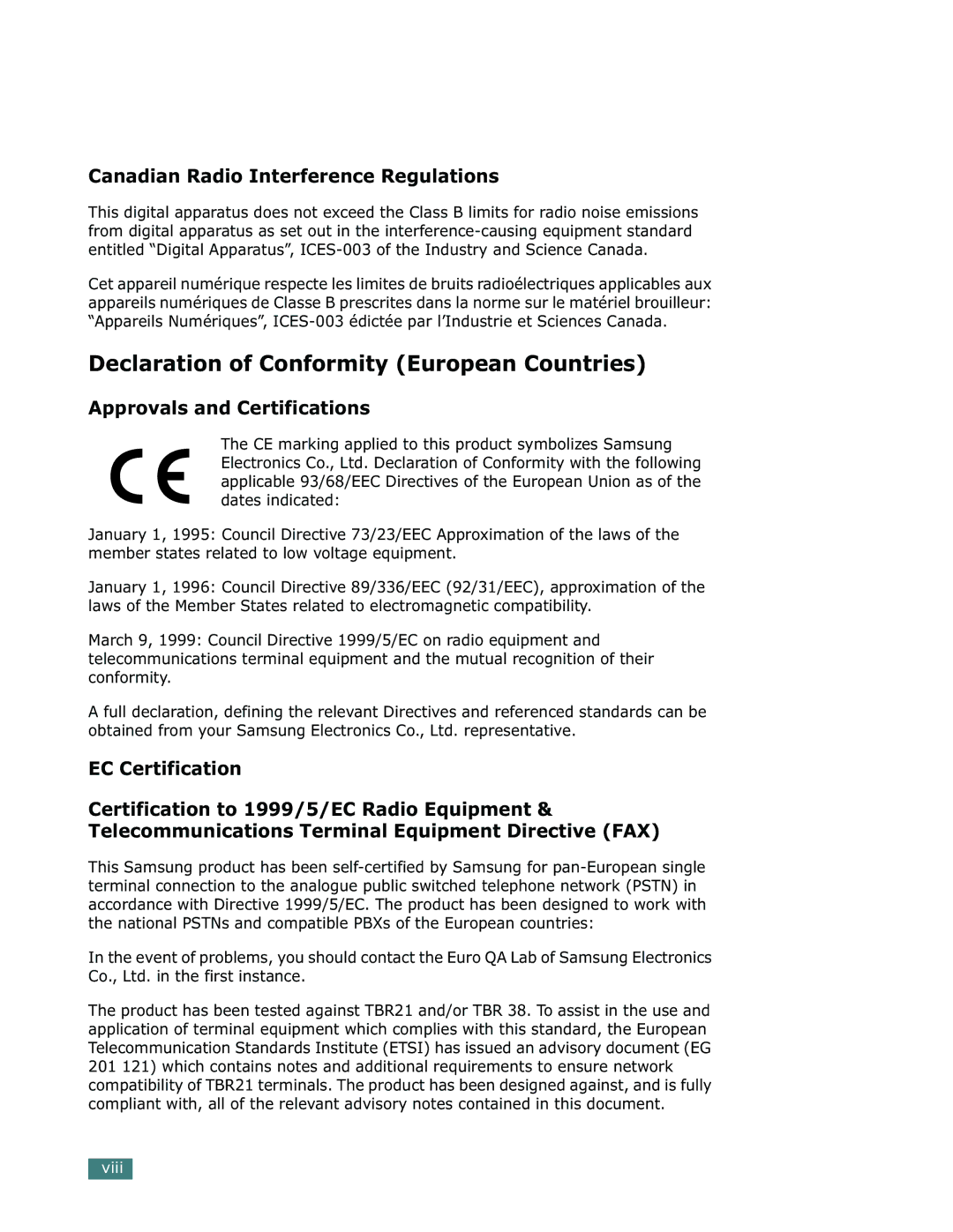 Samsung ML-1710 manual Declaration of Conformity European Countries 