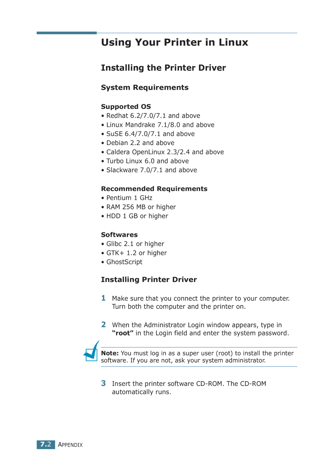 Samsung ML-1710P manual Using Your Printer in Linux, Installing the Printer Driver, Installing Printer Driver 