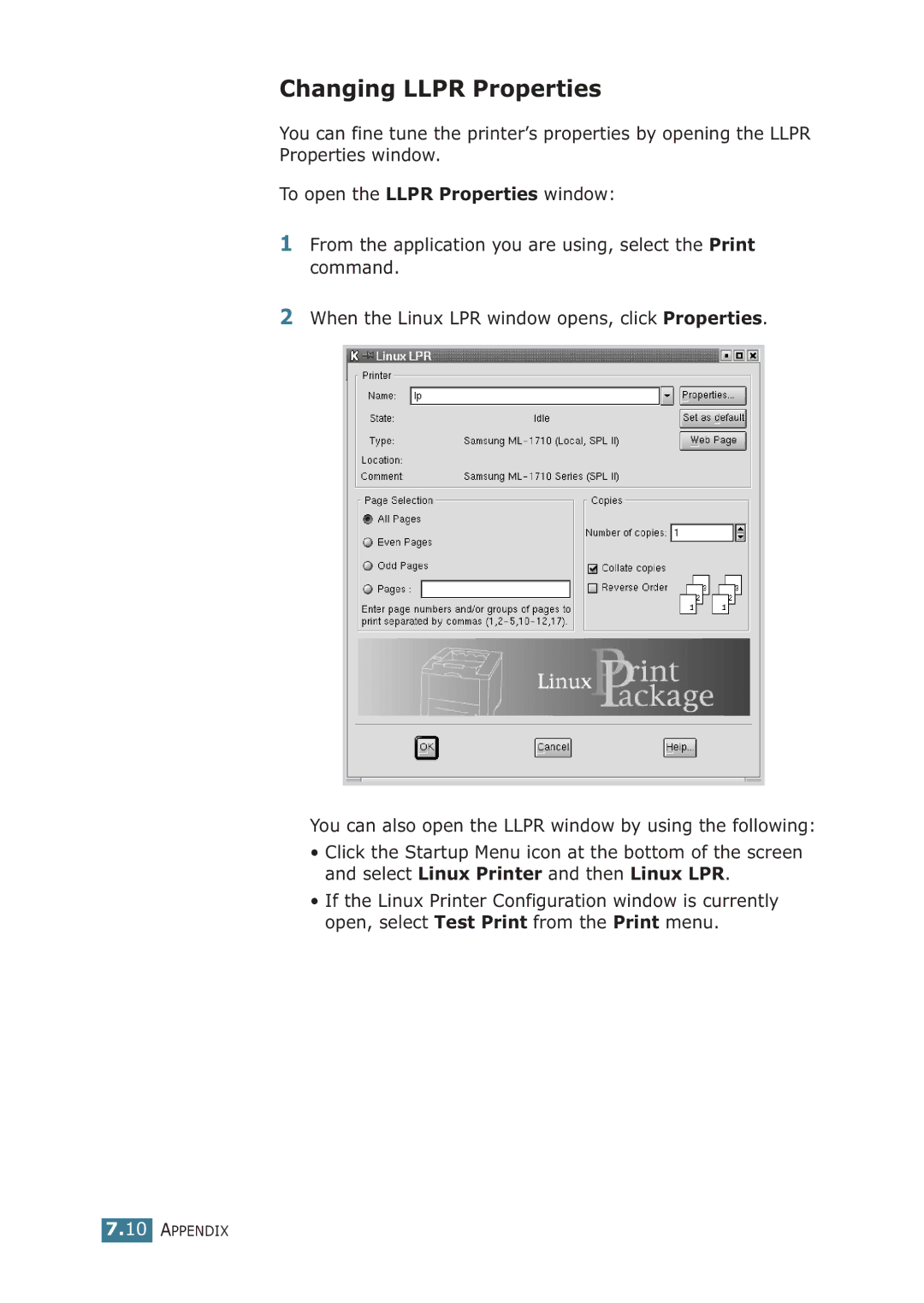 Samsung ML-1710P manual Changing Llpr Properties 