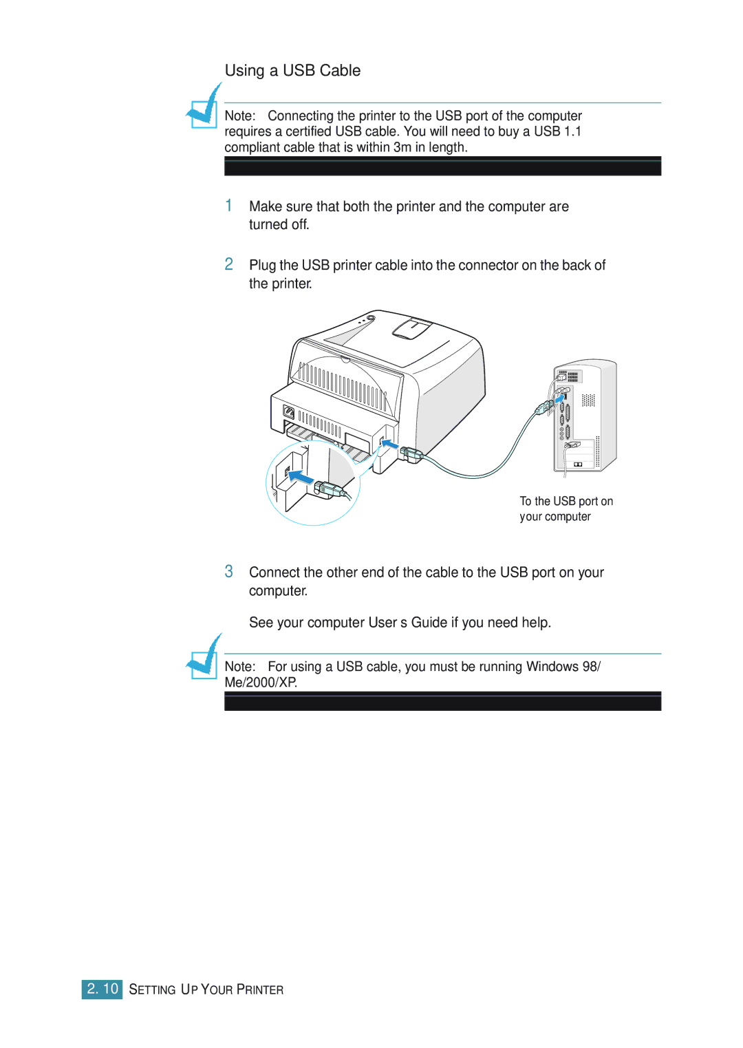 Samsung ML-1710P manual Using a USB Cable 