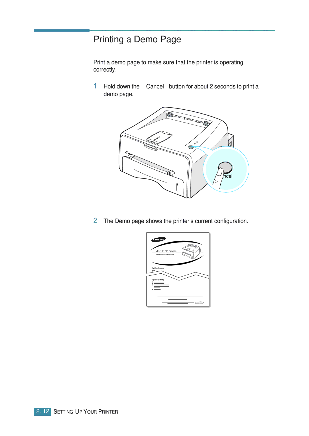 Samsung ML-1710P manual Printing a Demo 