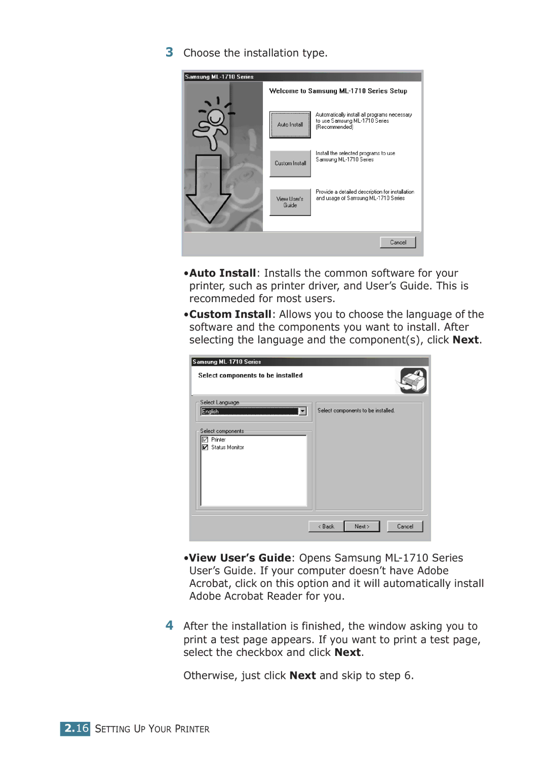 Samsung ML-1710P manual Setting UP Your Printer 