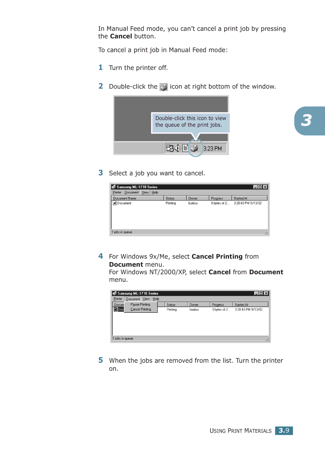 Samsung ML-1710P manual Double-click this icon to view Queue of the print jobs 