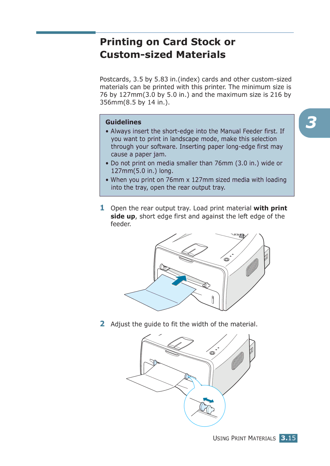 Samsung ML-1710P manual Printing on Card Stock or Custom-sized Materials 