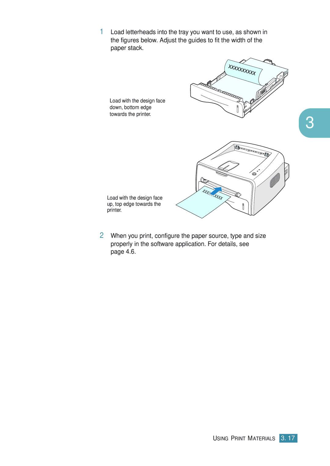 Samsung ML-1710P manual Load with the design face up, top edge towards the printer 