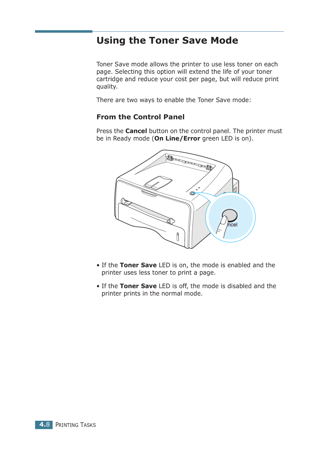 Samsung ML-1710P manual Using the Toner Save Mode, From the Control Panel 