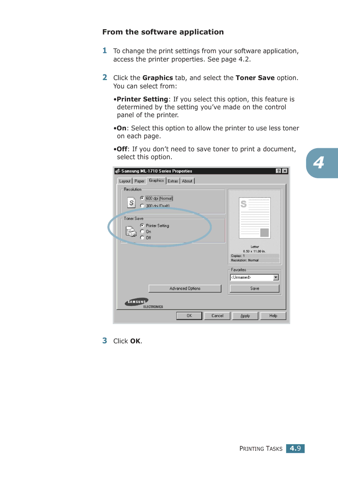 Samsung ML-1710P manual From the software application, Select this option, Click OK 