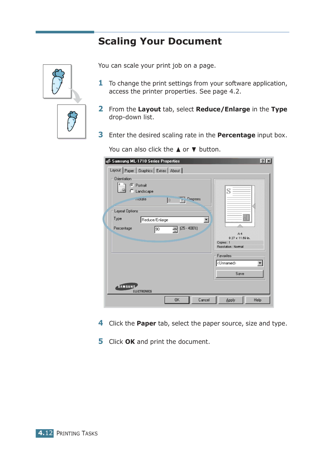 Samsung ML-1710P manual Scaling Your Document 